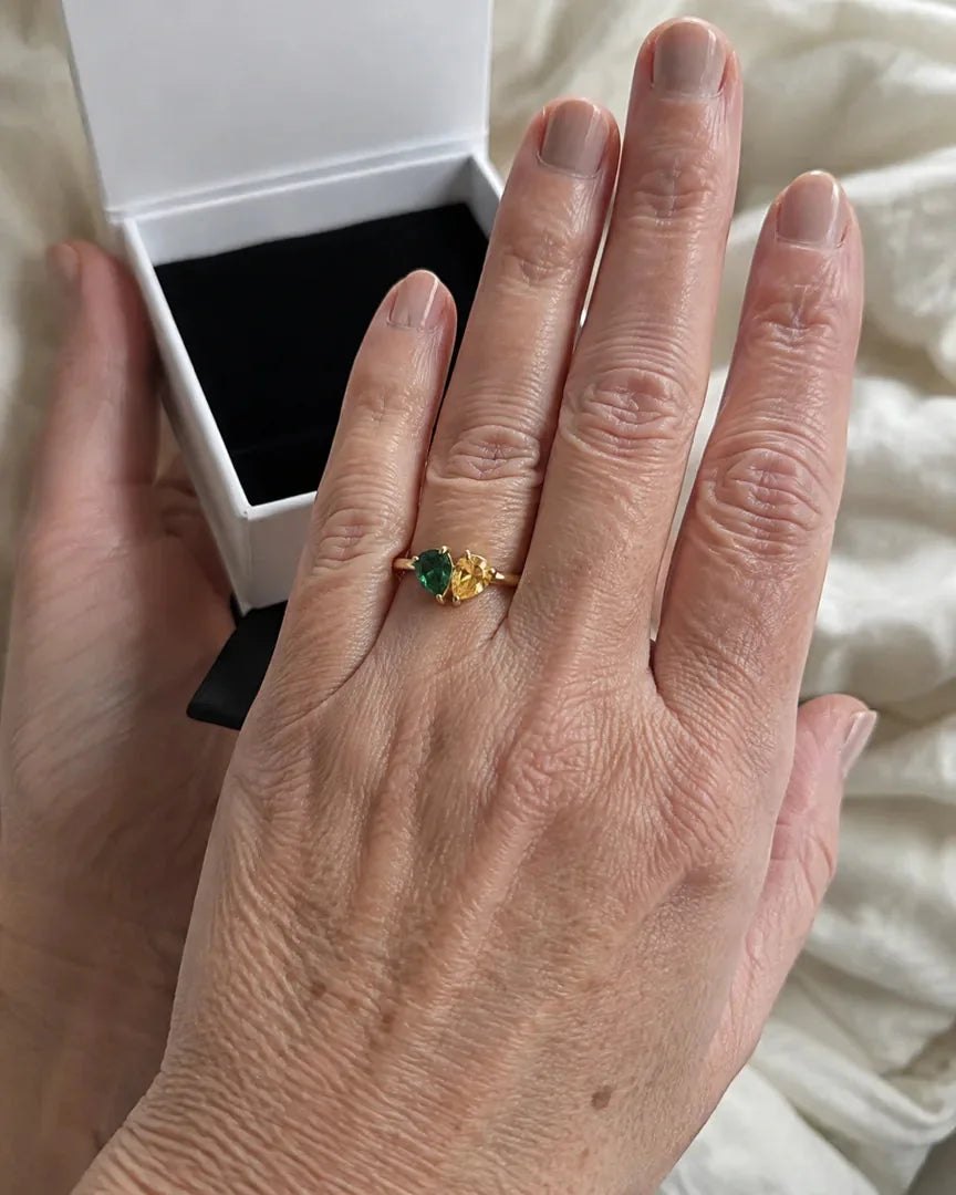 Customer wearing the Veria Ring with colored birthstones