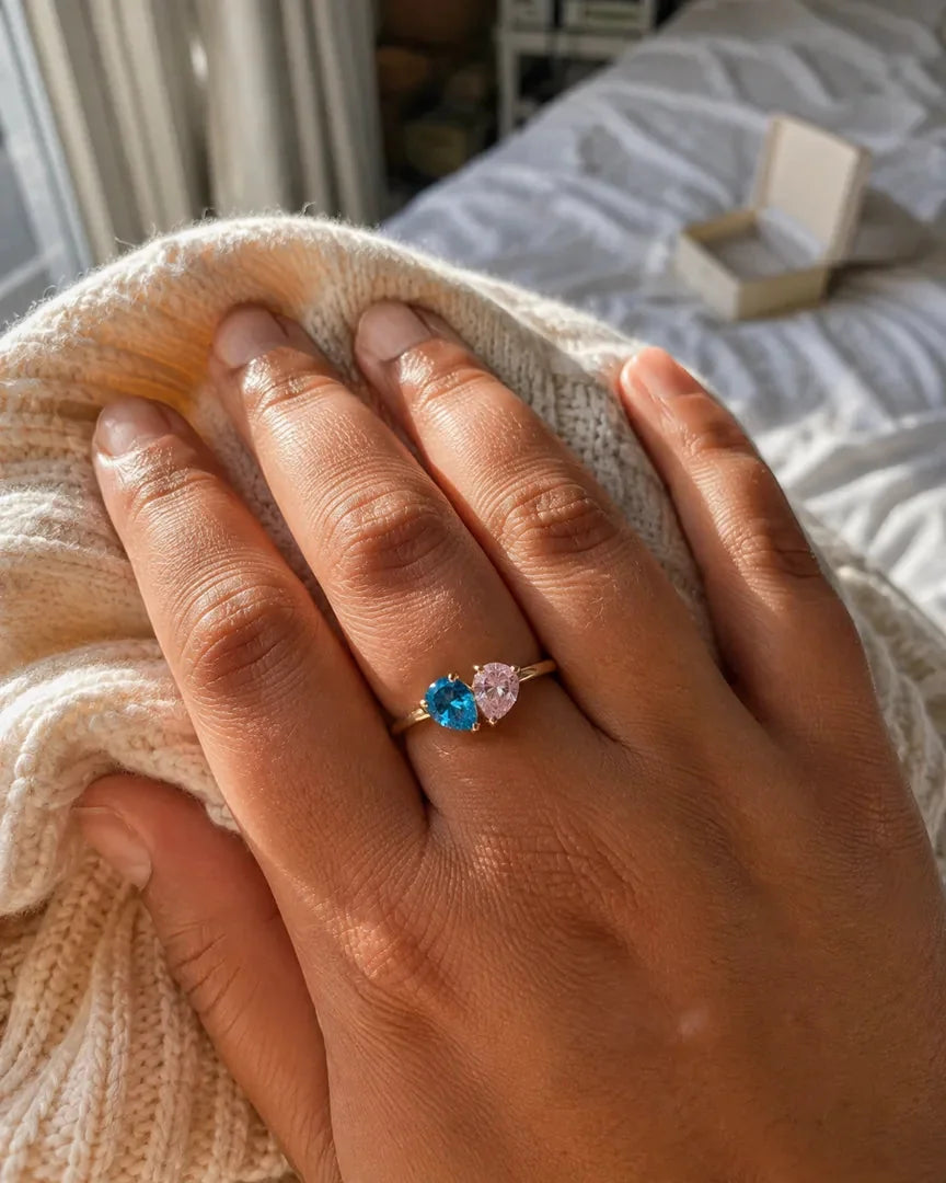 Customer wearing the gold Veria Ring