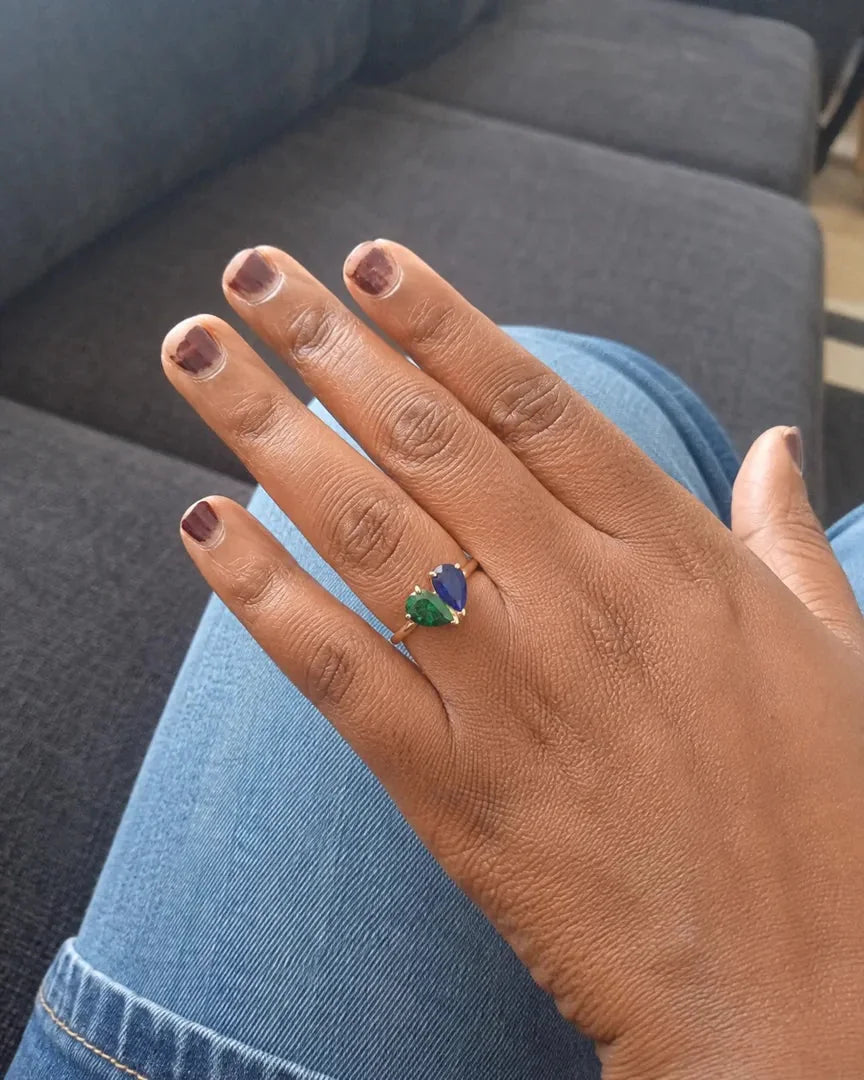 Customer wearing the gold Veria Ring