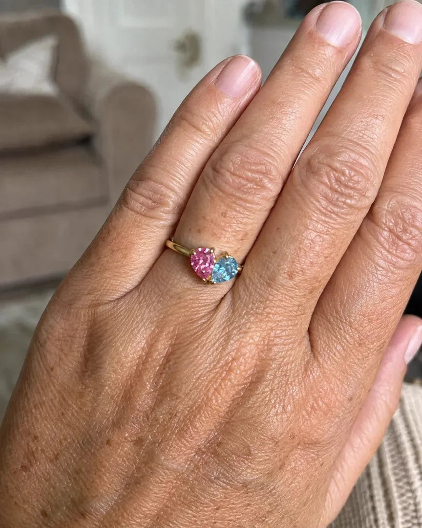 Customer wearing the Veria Ring with birthstones